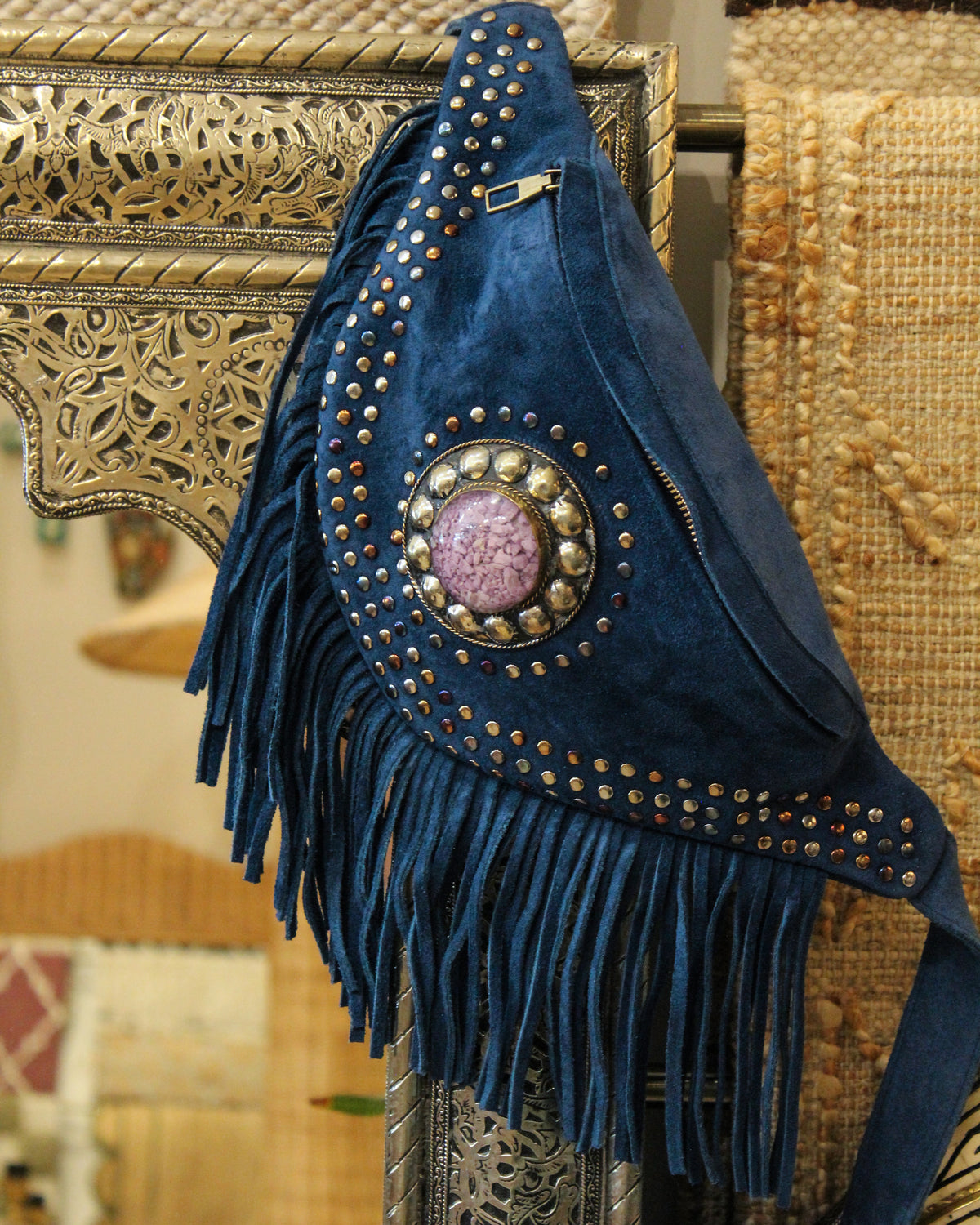 Suede Fringe Bum Bag - Teal Blue