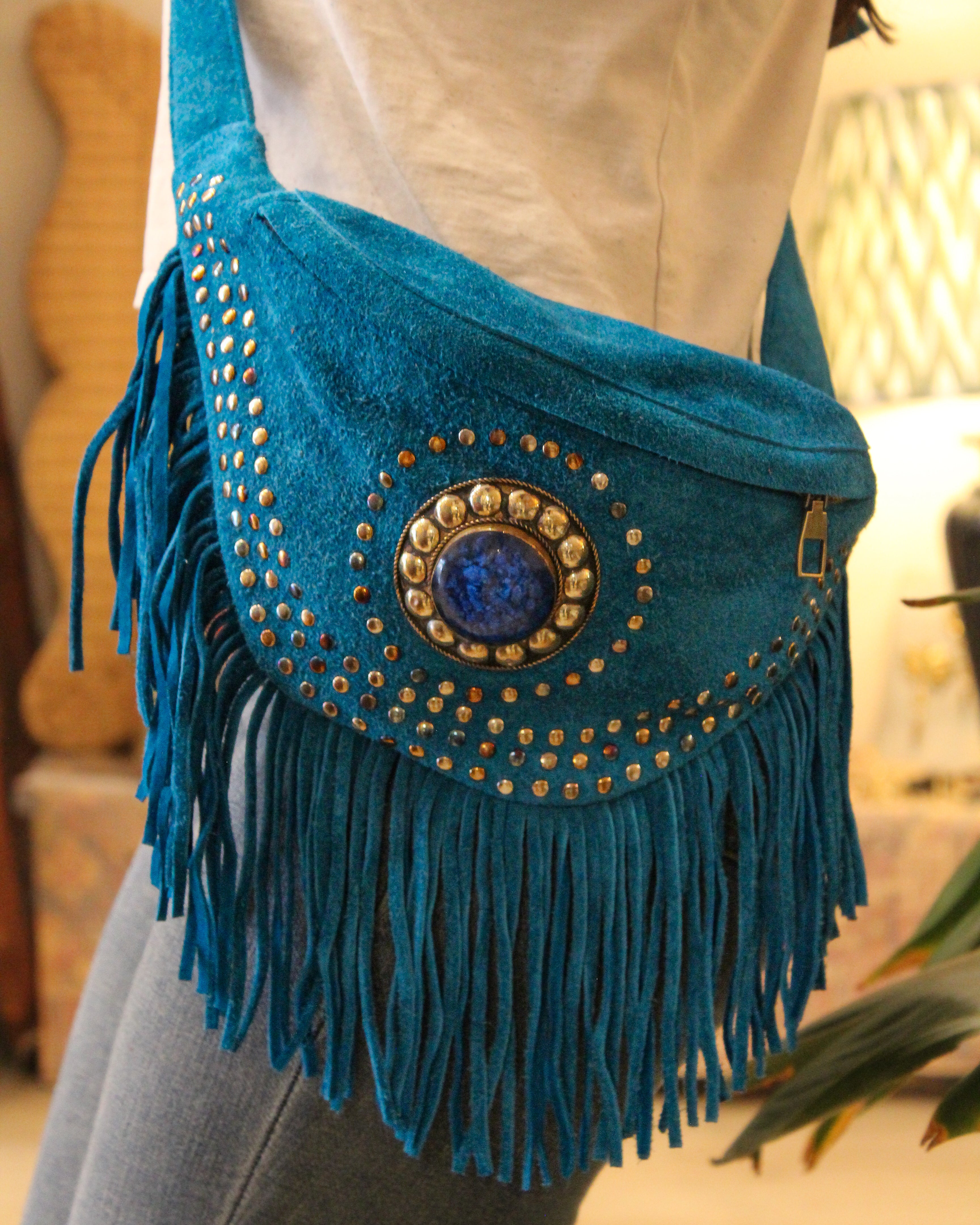 Suede Fringe Bum Bag - Azure Blue