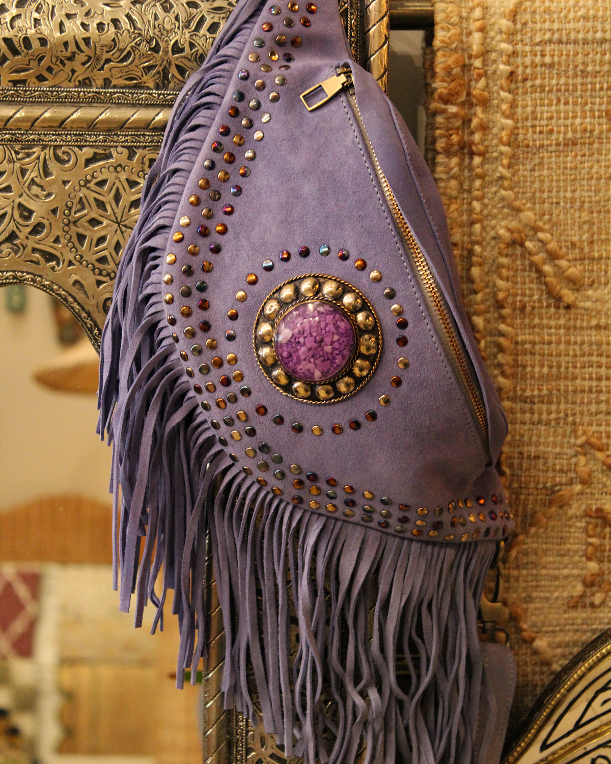 Suede Fringe Bum Bag - Lilac