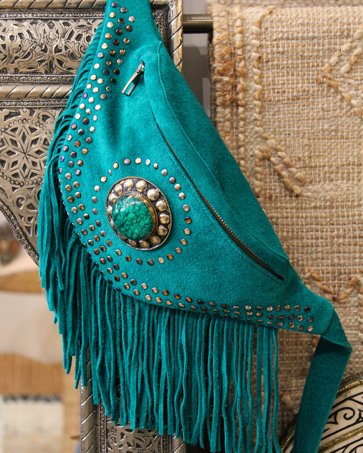 Suede Fringe Bum Bag - Sea Green