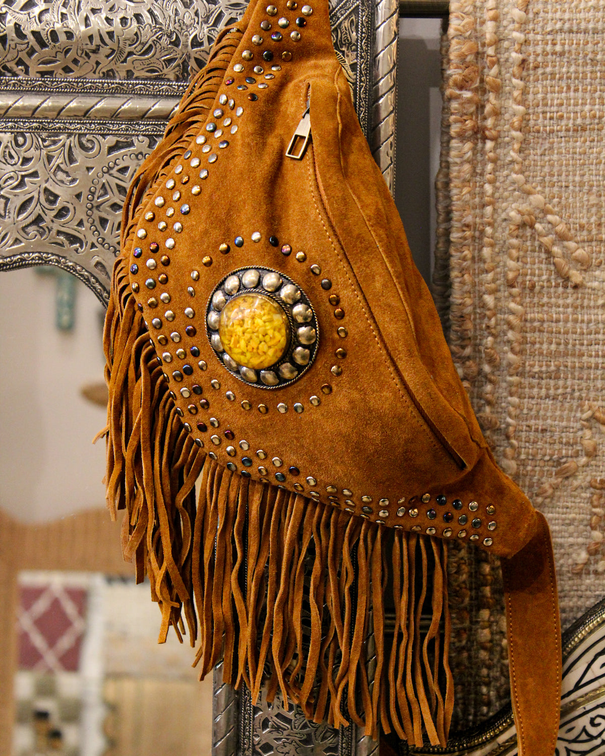 Suede Fringe Bum Bag - Tan