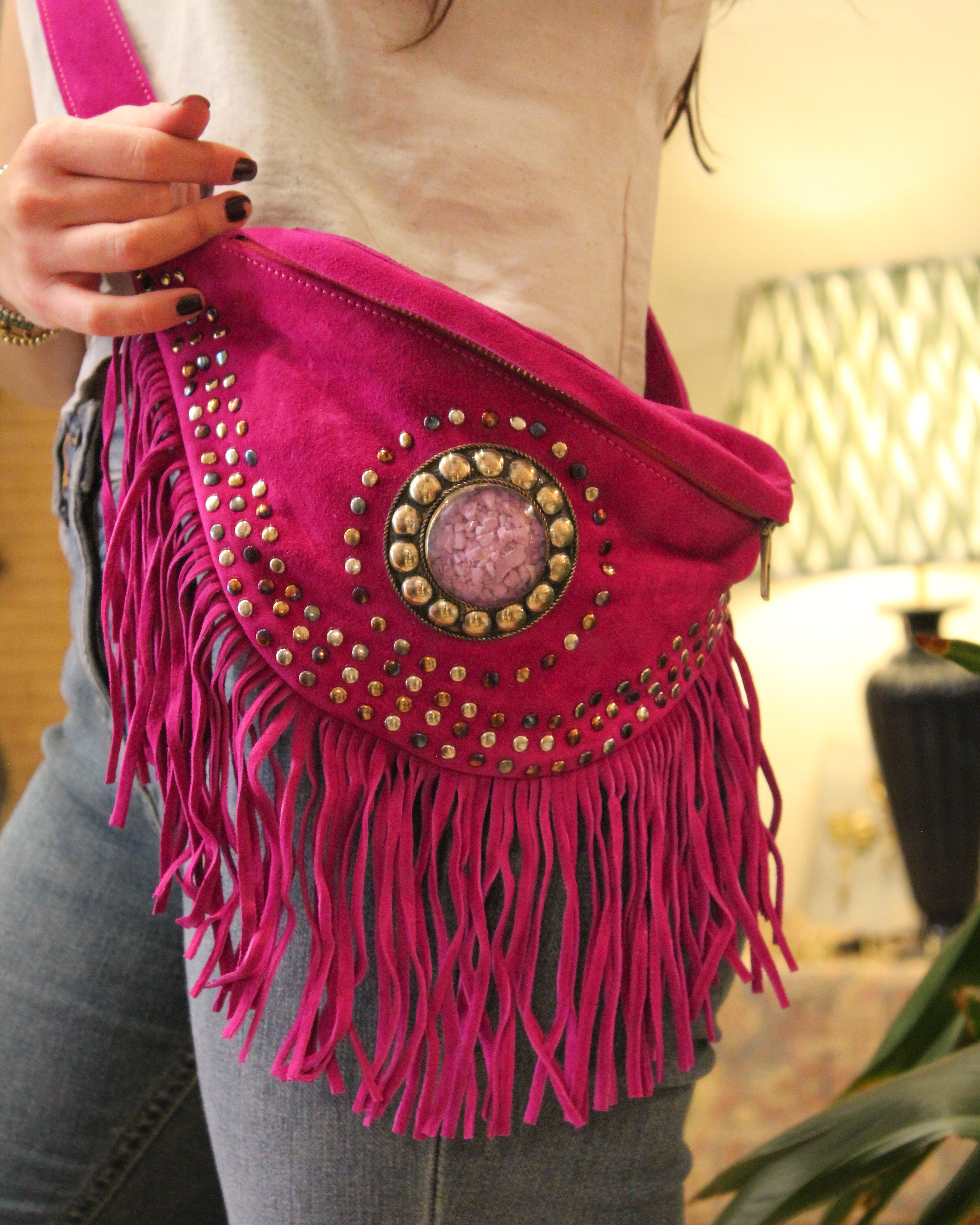 Suede Fringe Bum Bag - Magenta