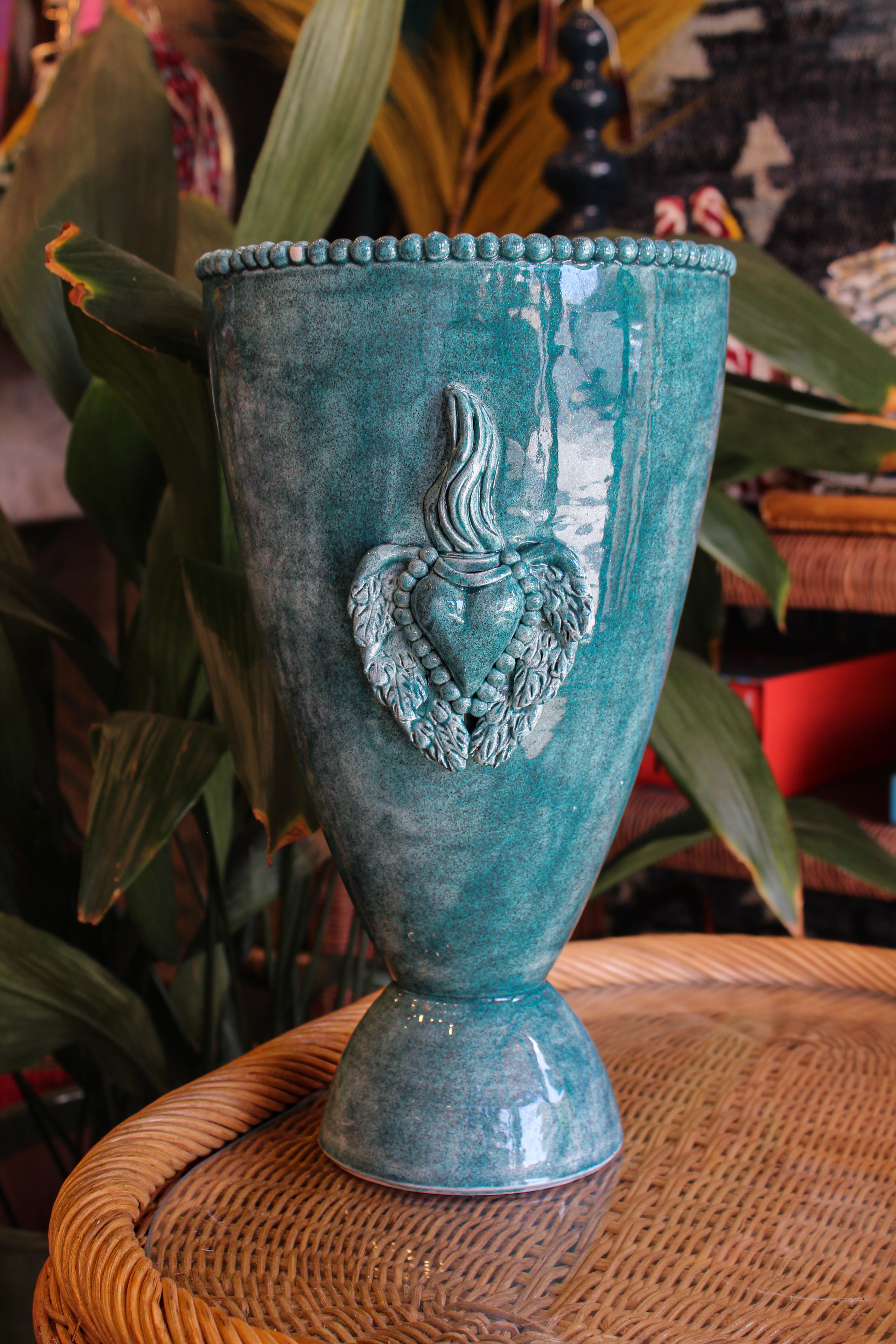 Cuore Ovoid Pedestal Vase (L) - Cyan