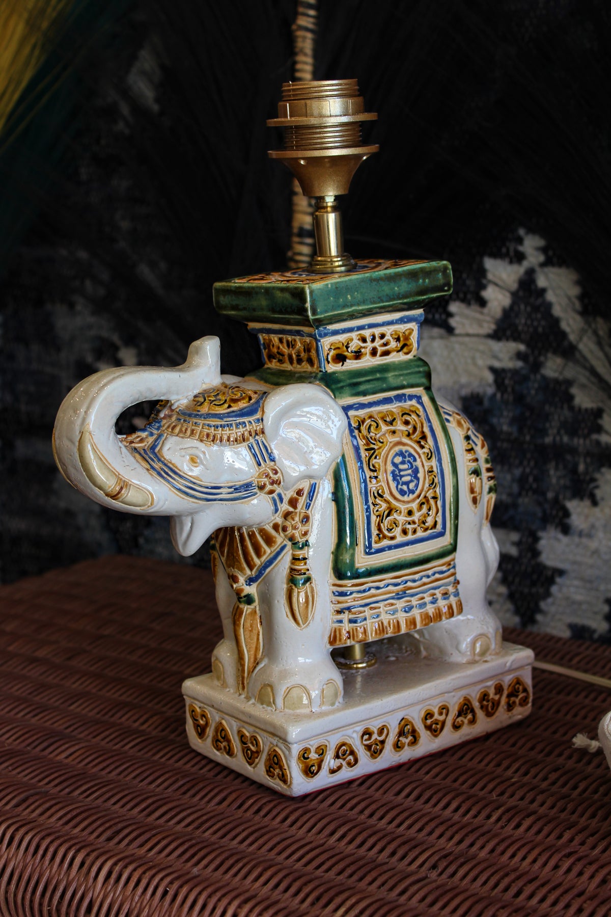 Vintage Elephant Lamp Base - White/Green