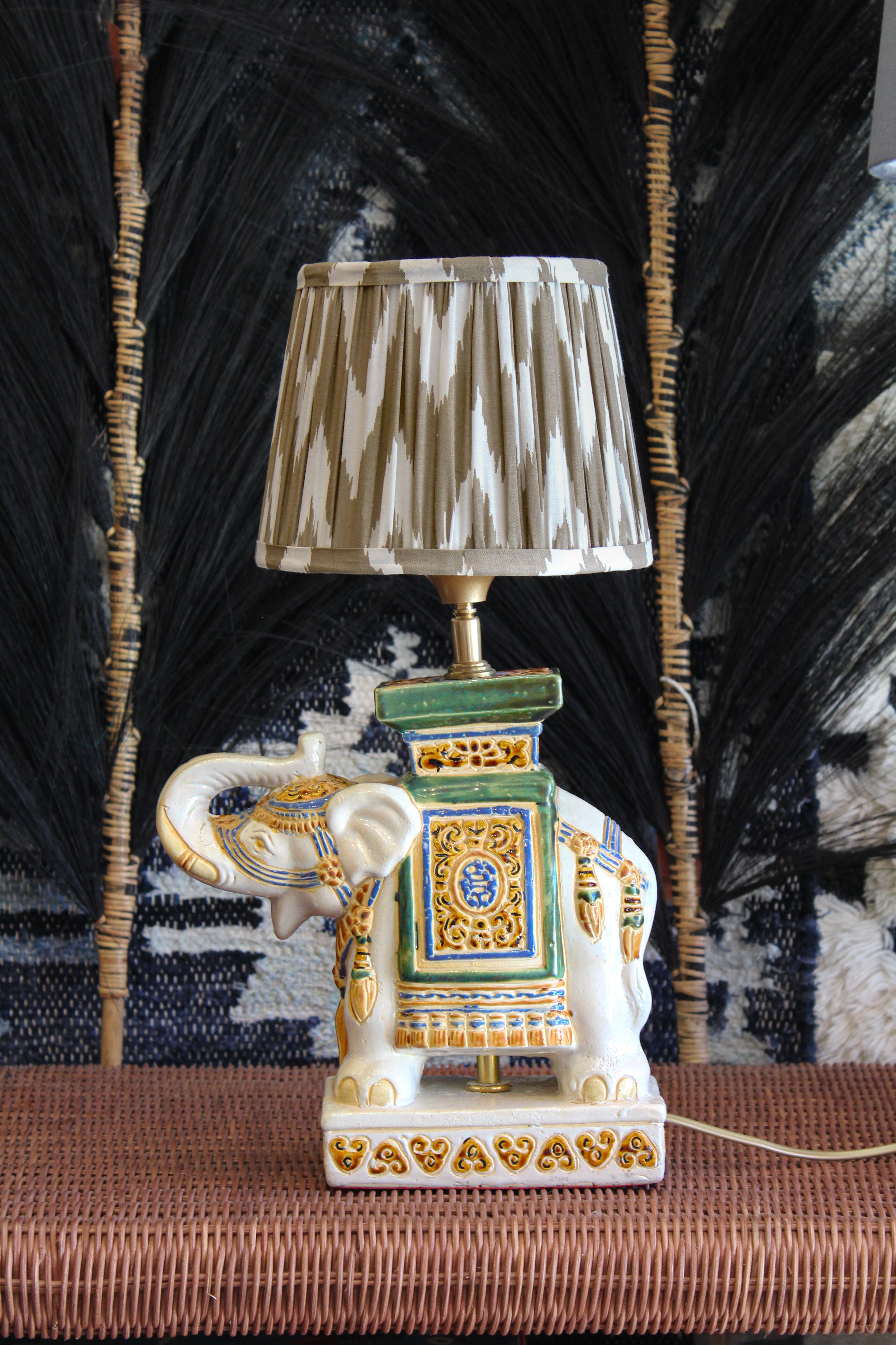 Vintage Elephant Lamp Base - White/Green