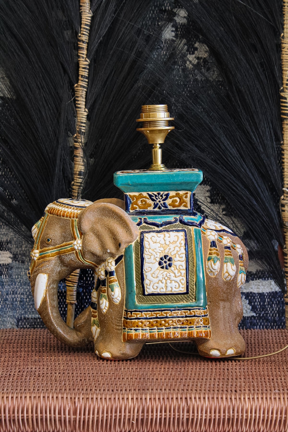 Vintage Elephant Lamp Base - Taupe