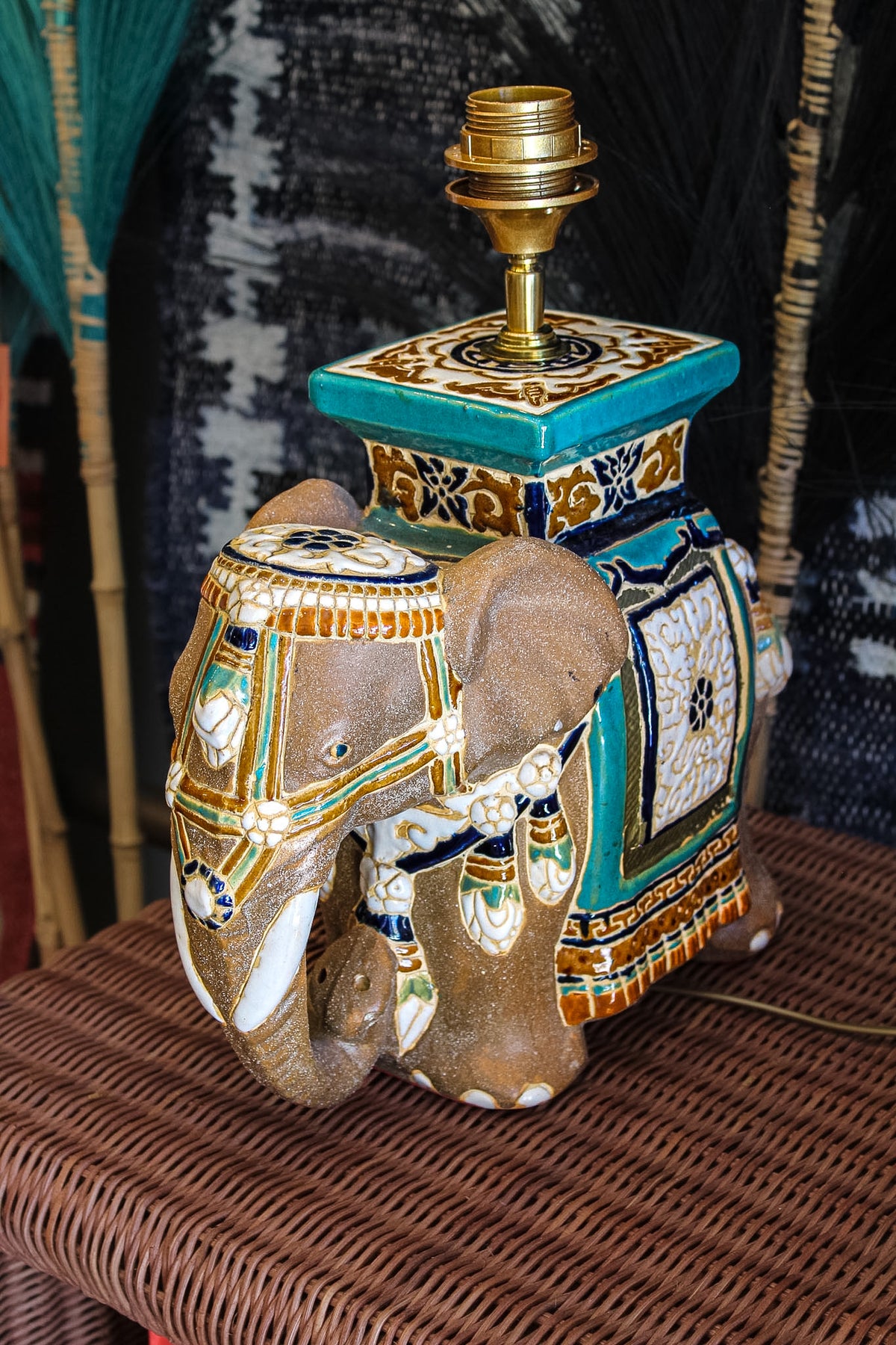 Vintage Elephant Lamp Base - Taupe
