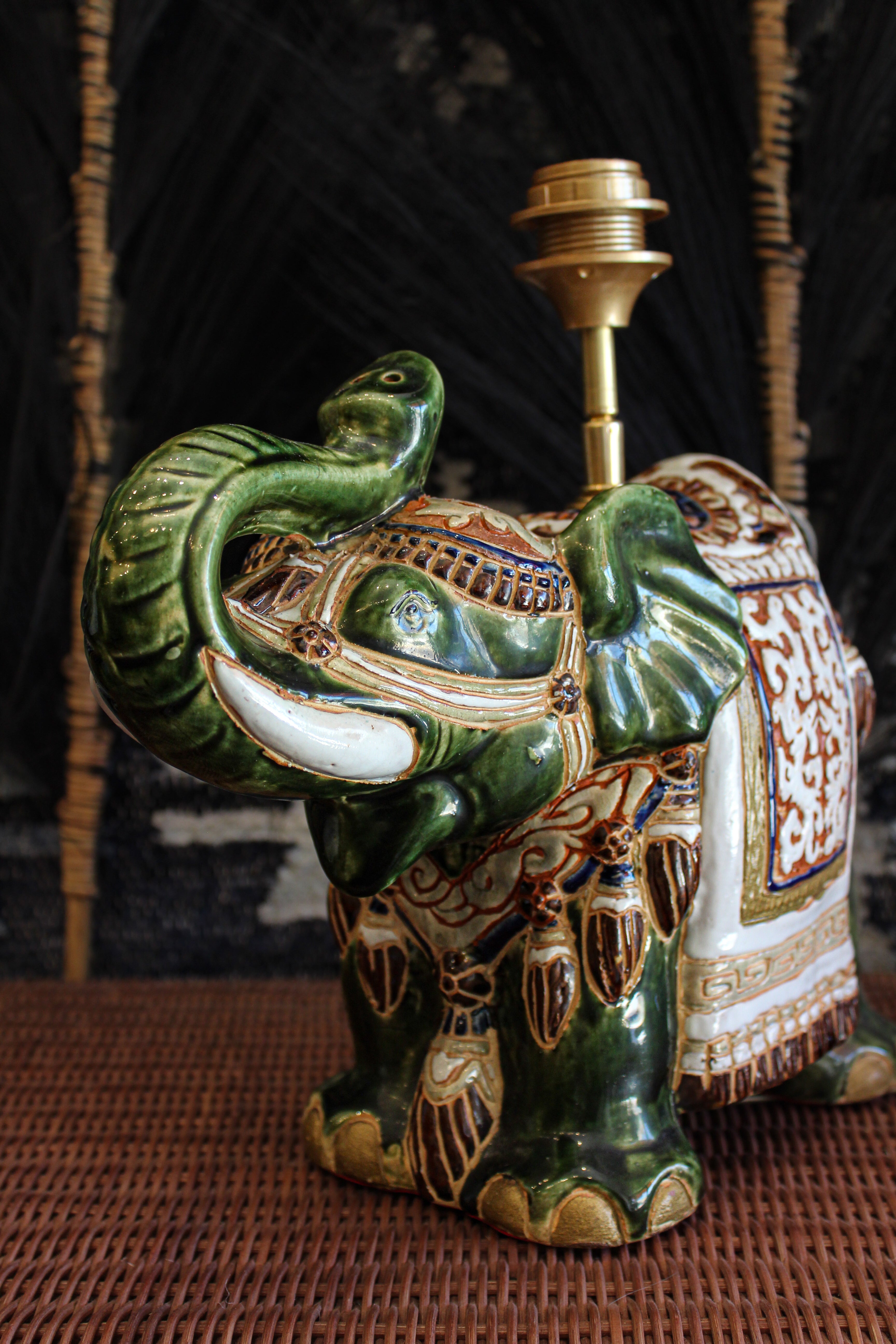 Vintage Elephant Lamp Base - Green