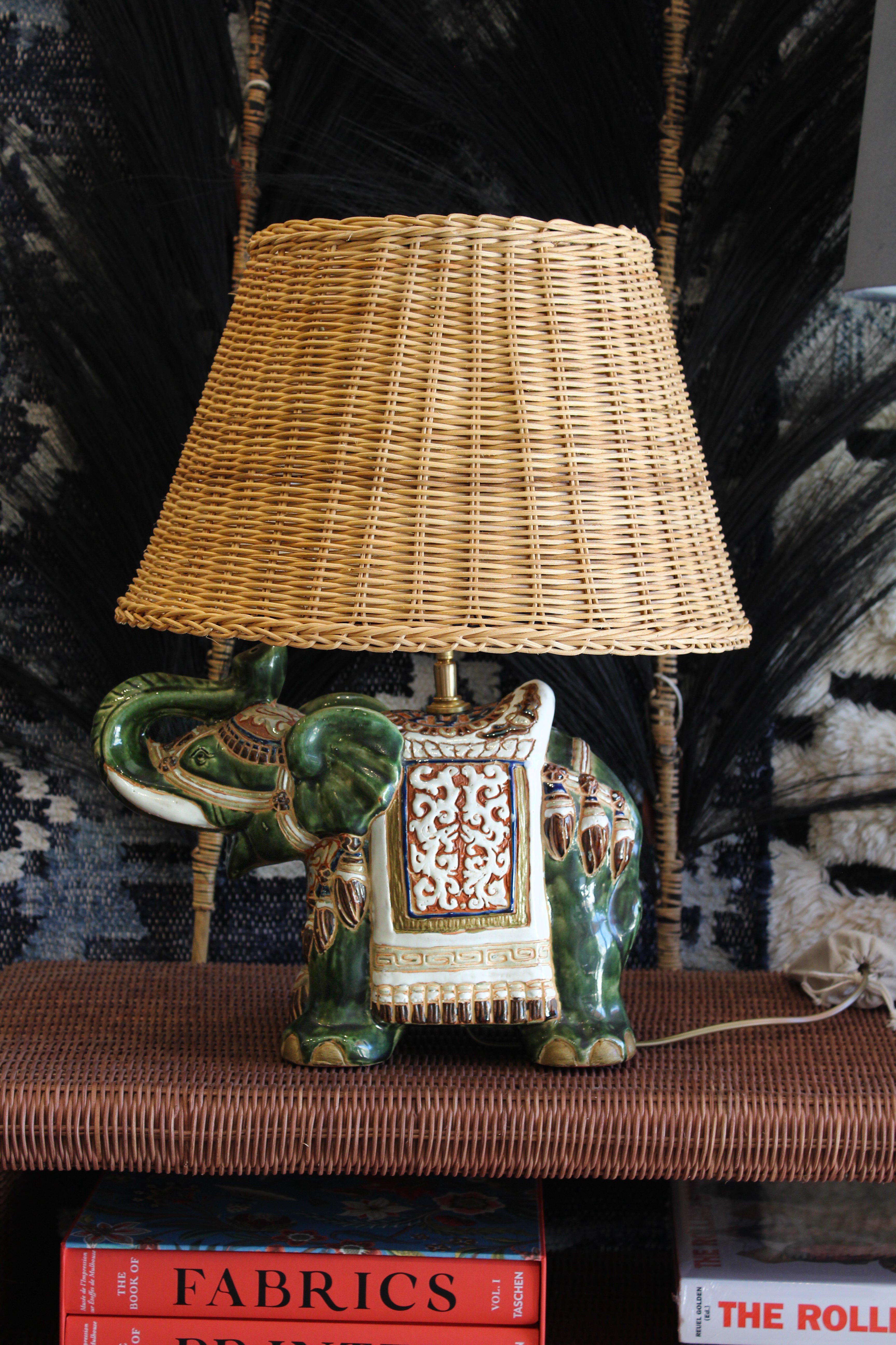 Vintage Elephant Lamp Base - Green