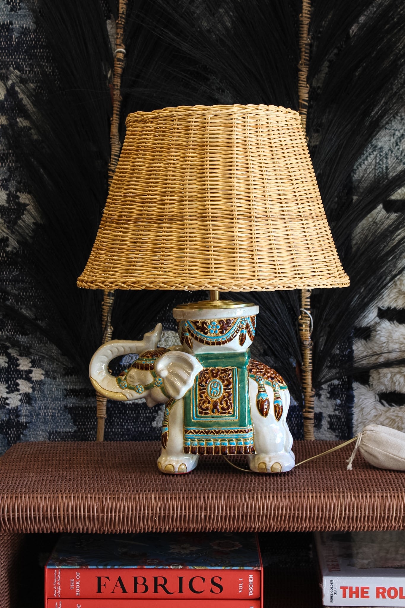 Vintage Elephant Lamp Base - White/Turquoise