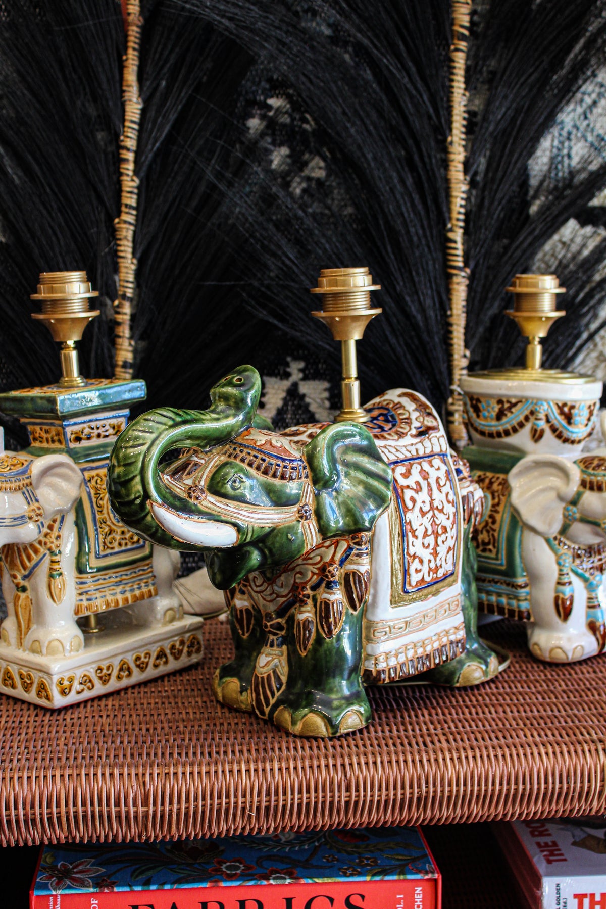 Vintage Elephant Lamp Base - White/Green