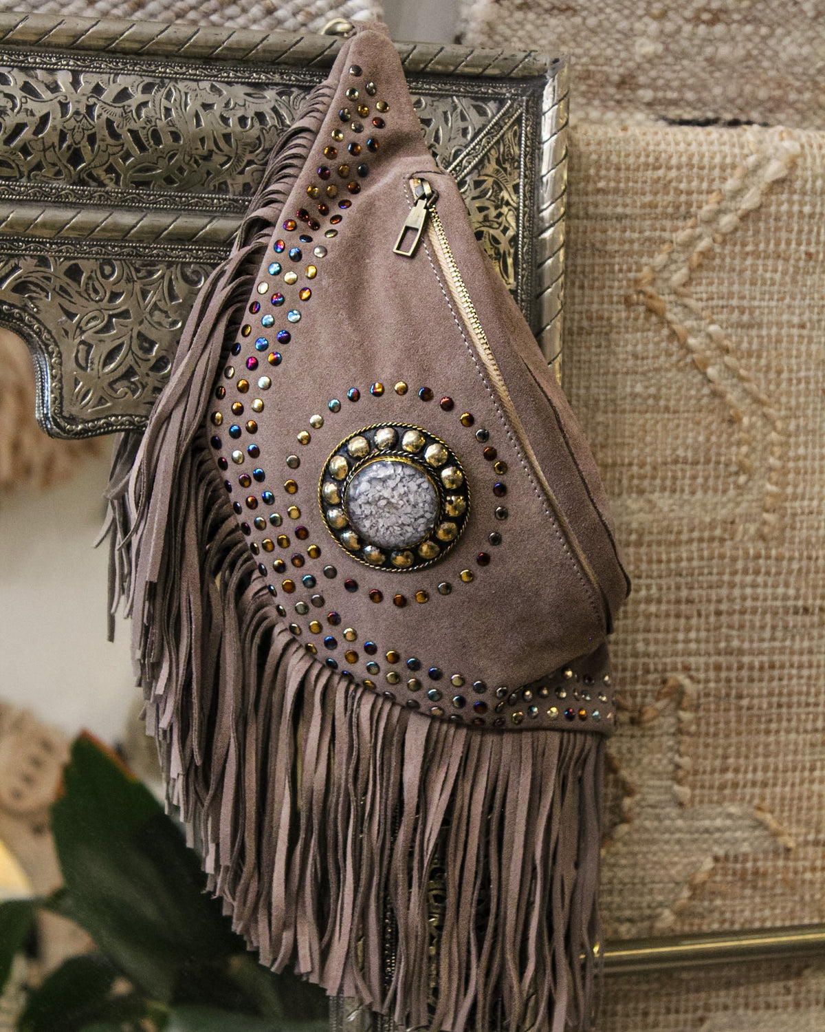 Suede Fringe Bum Bag - Taupe