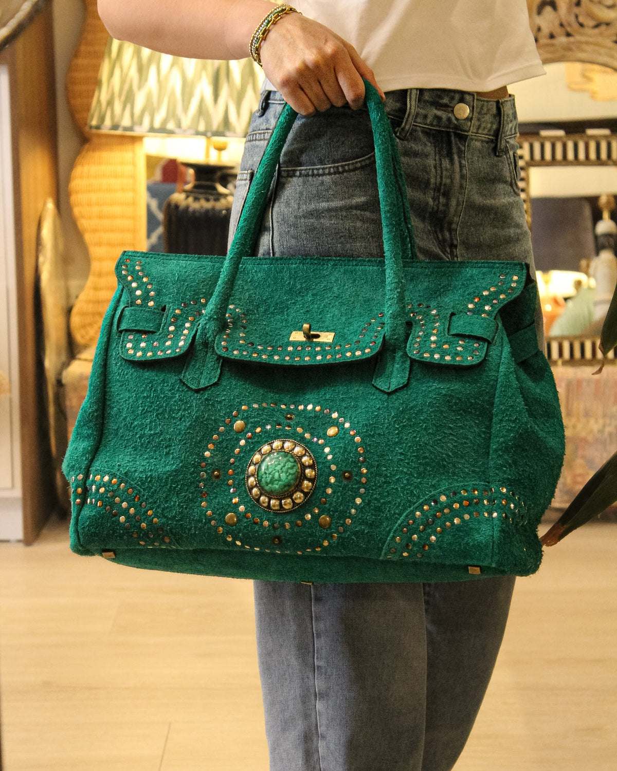 Suede Handbag - Sea Green