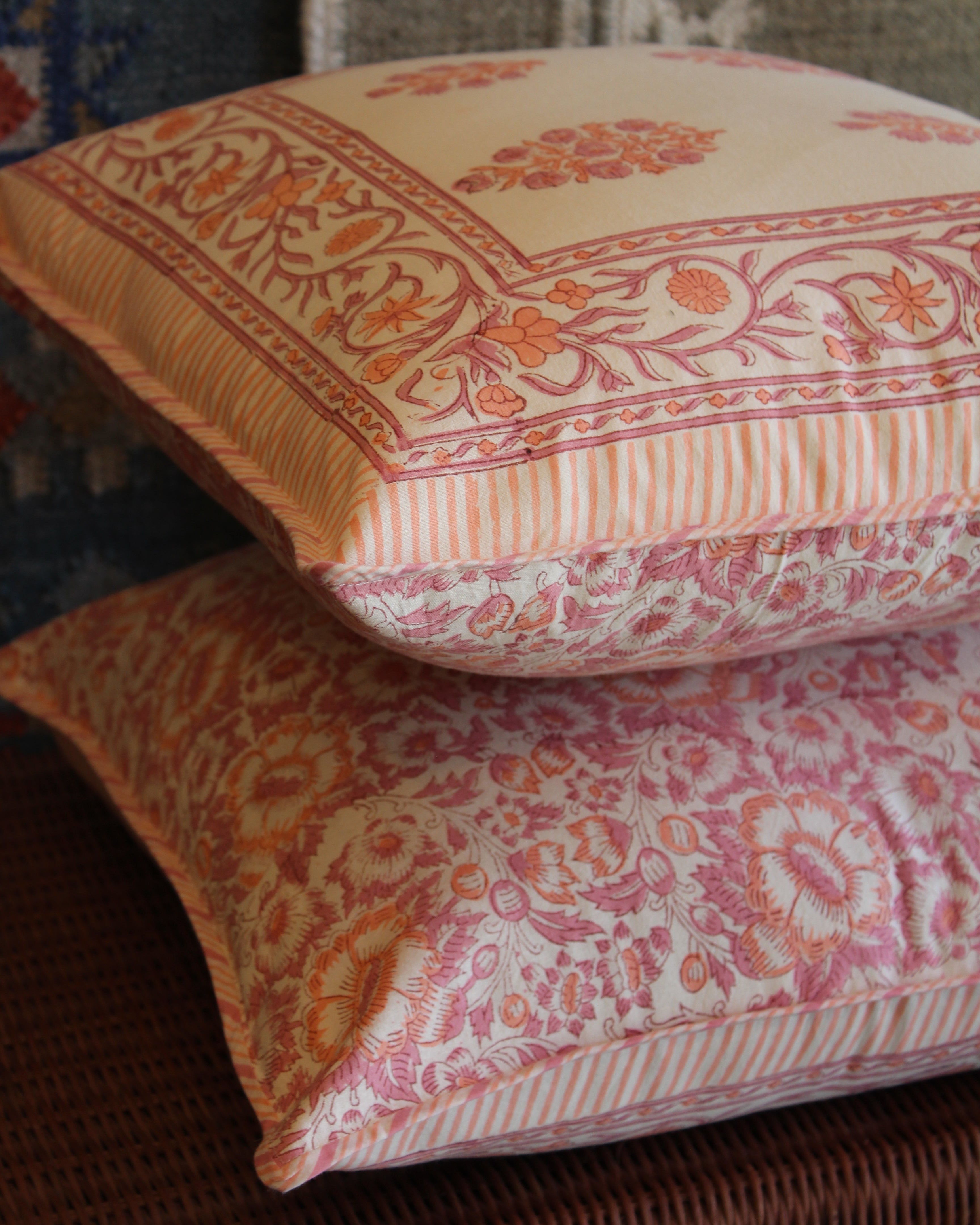 Blockprint Cushion Cover Set - Bloom Blush