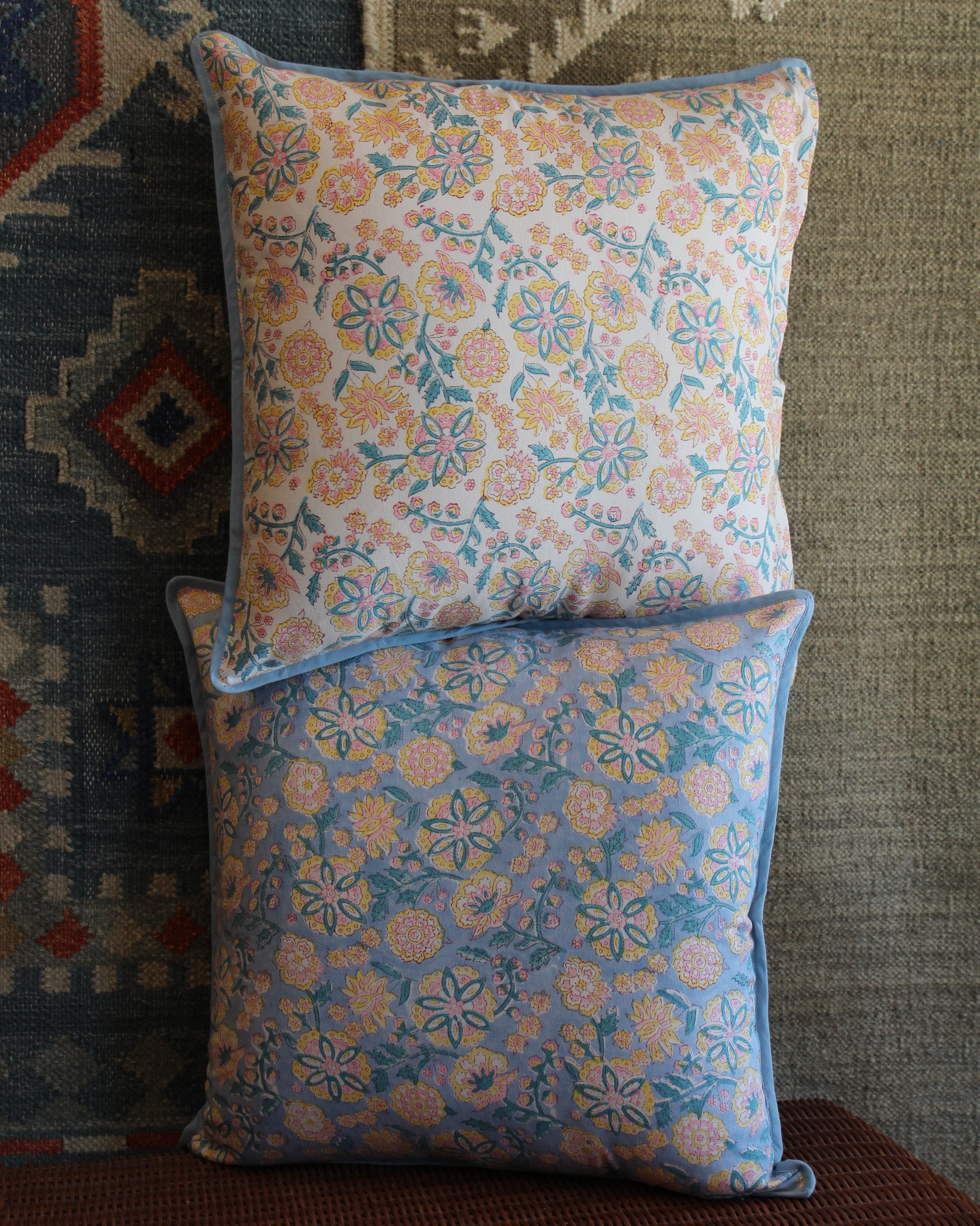 Blockprint Cushion Cover Set - Wildflower Vine