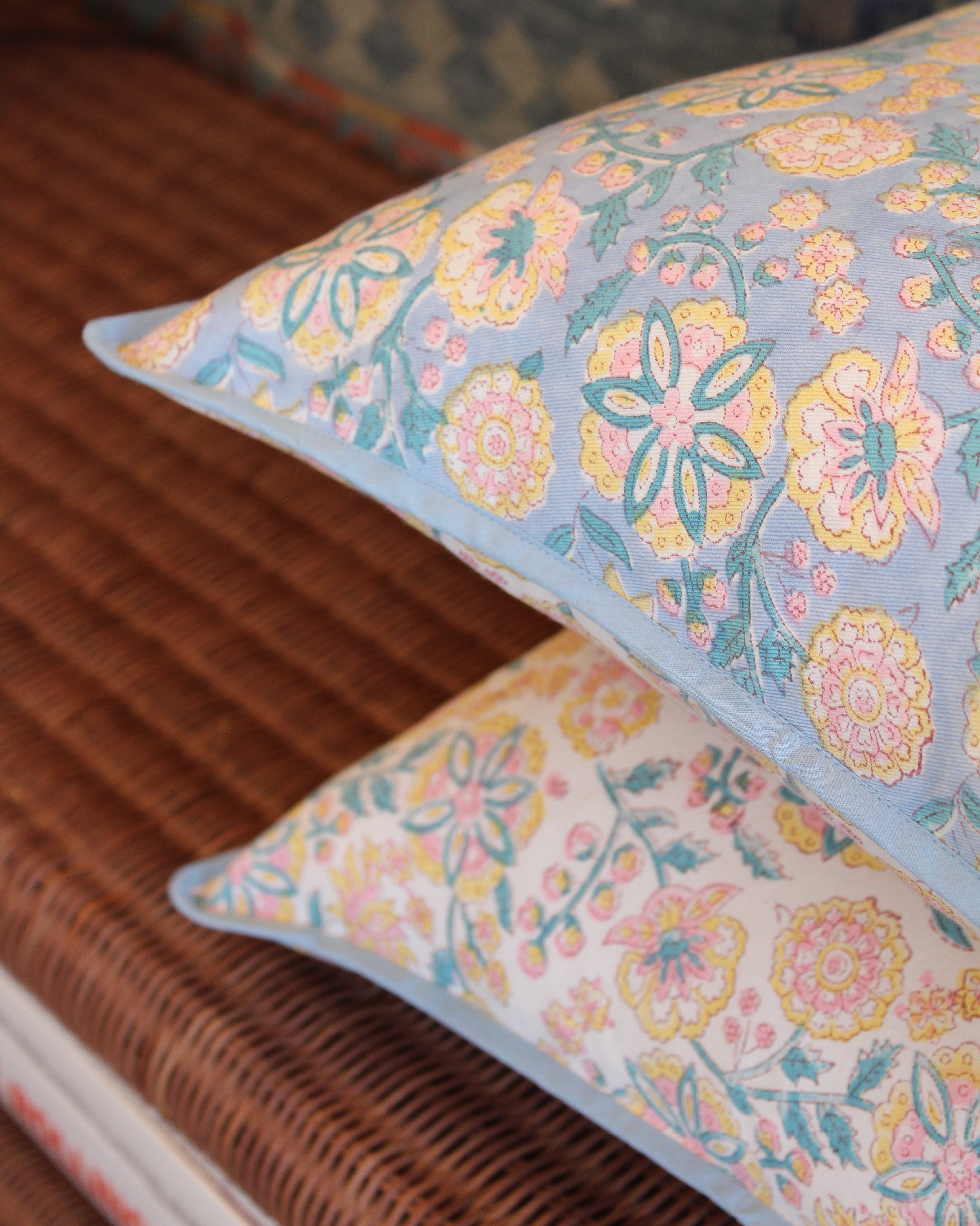 Blockprint Cushion Cover Set - Wildflower Vine