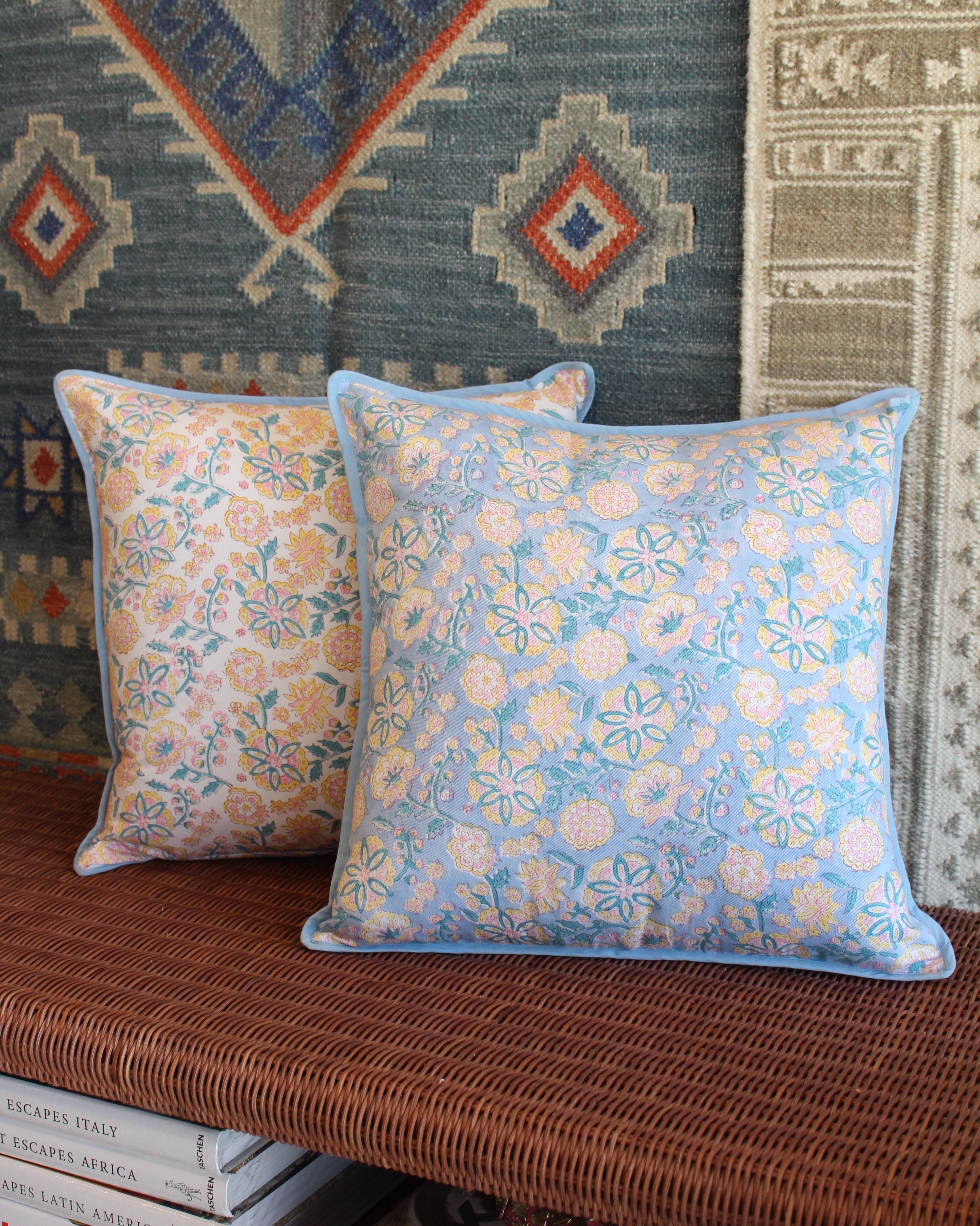 Blockprint Cushion Cover Set - Wildflower Vine