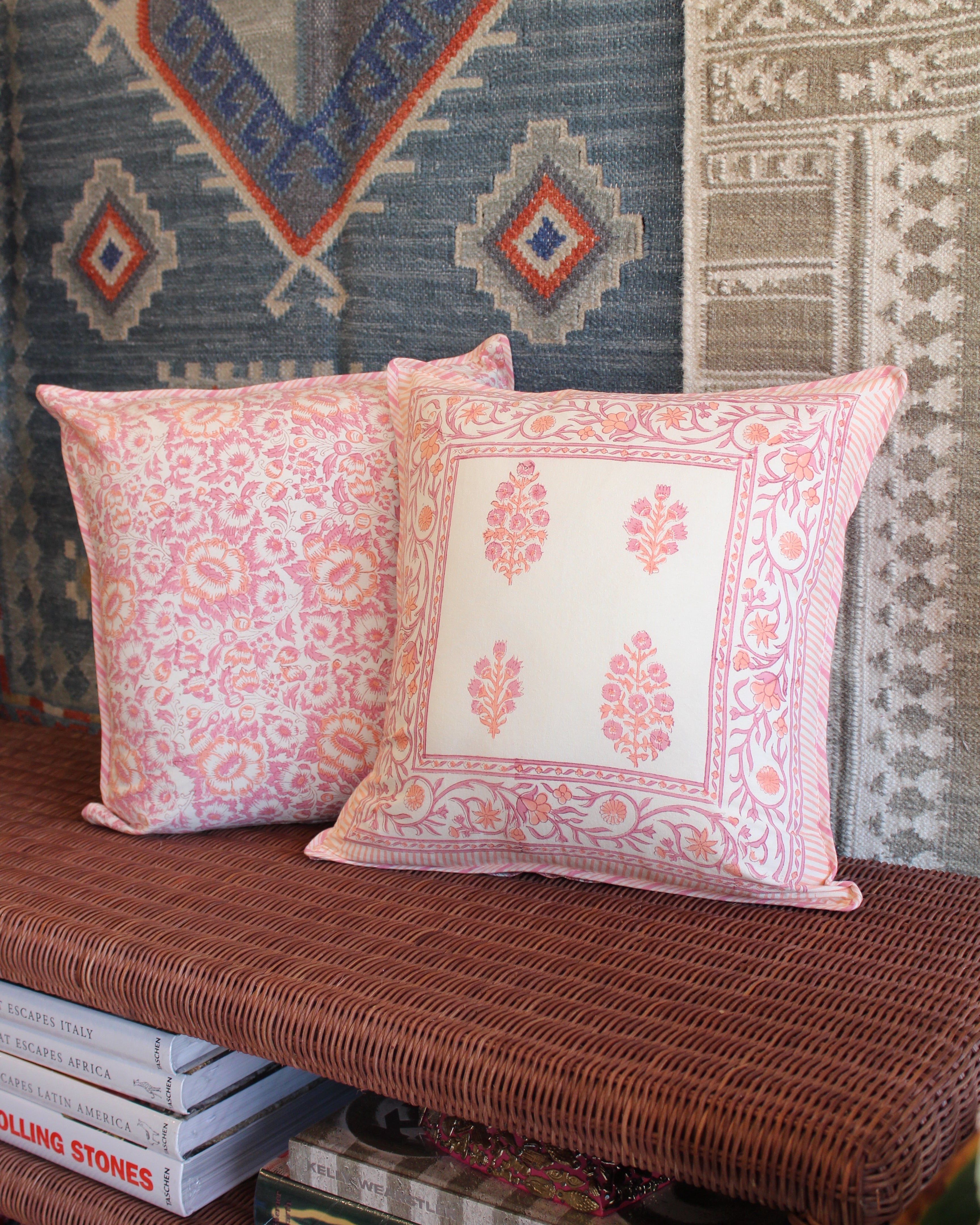 Blockprint Cushion Cover Set - Bloom Blush