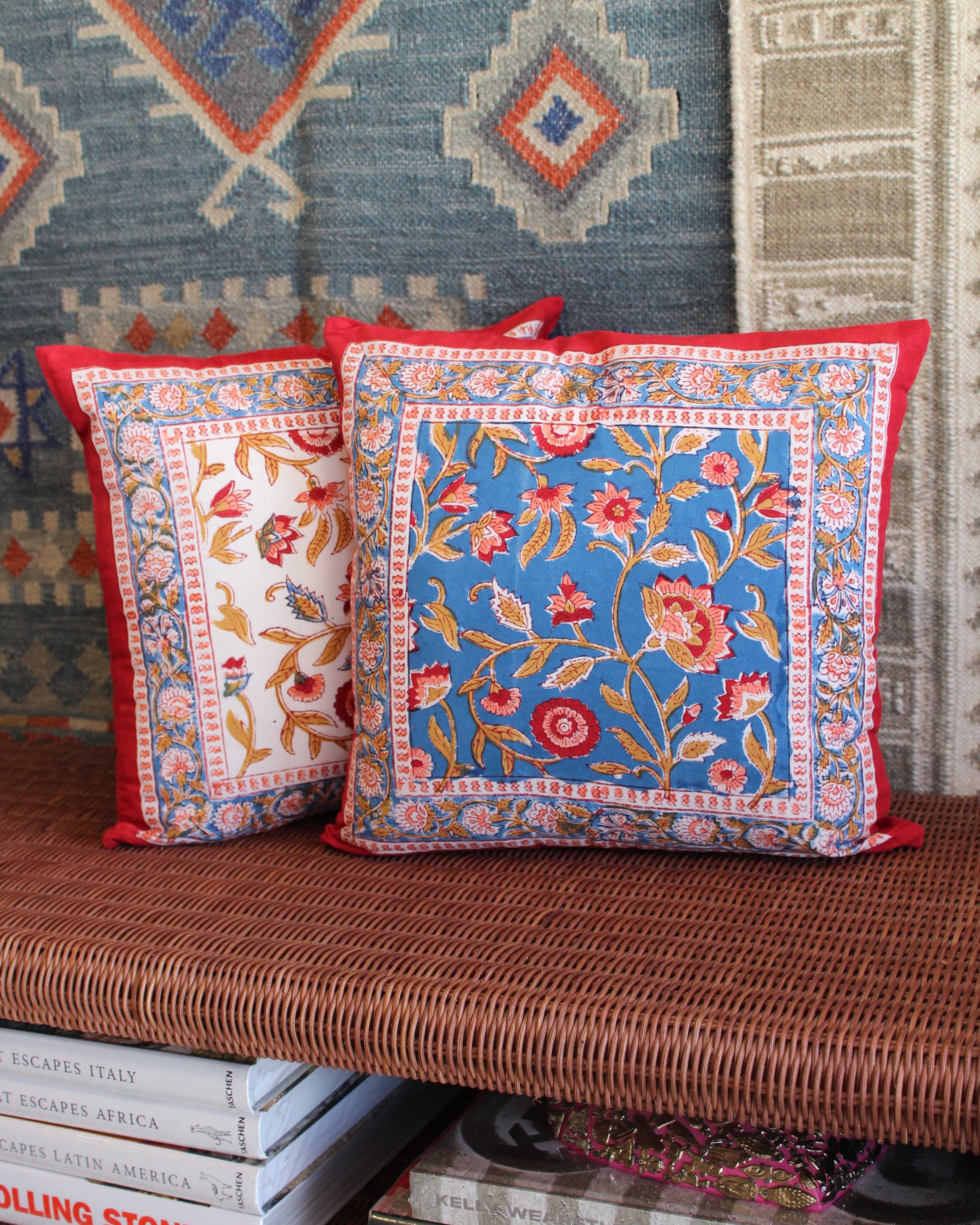 Blockprint Cushion Cover Set - Everbloom Crimson