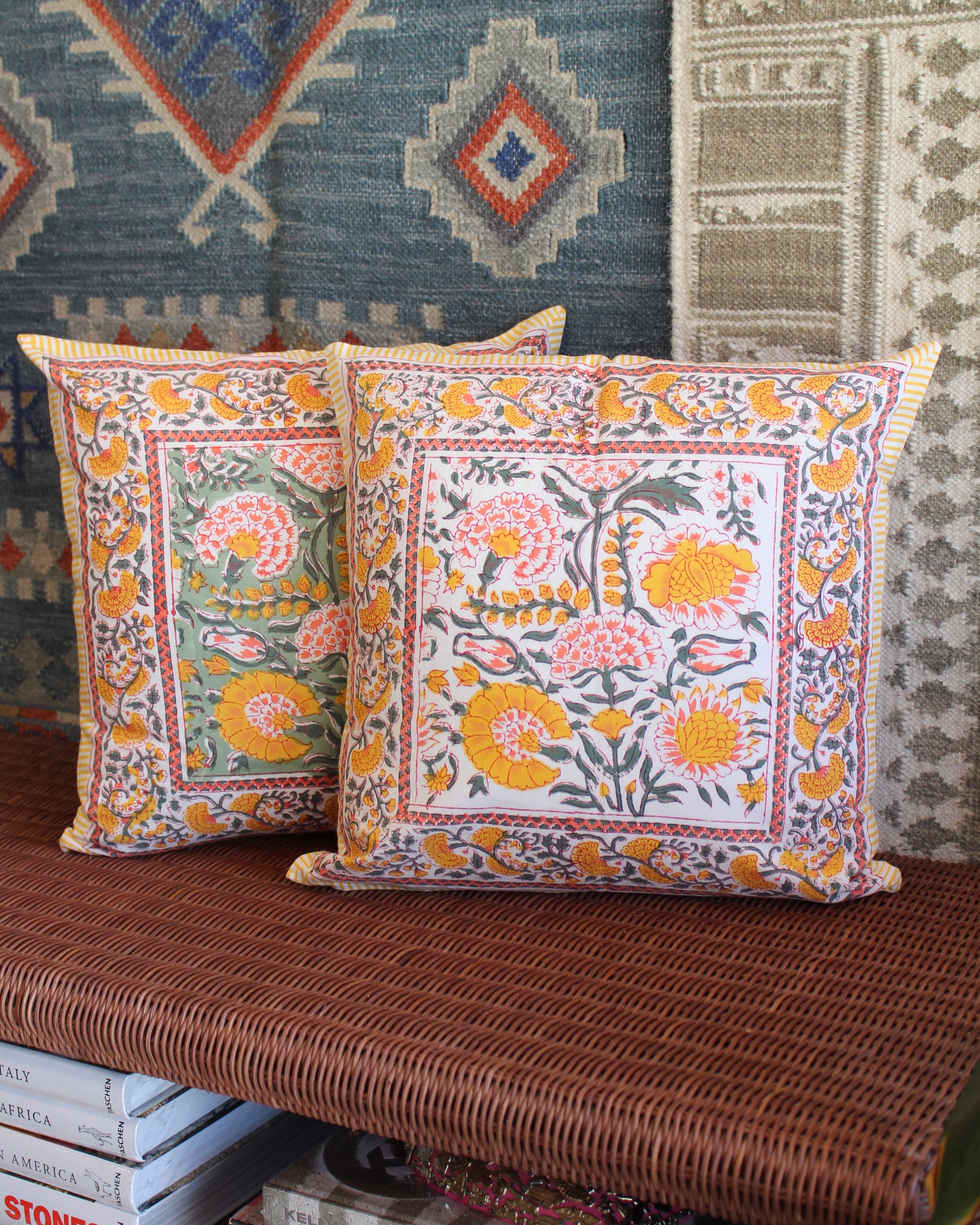 Blockprint Cushion Cover Set - Dandelion Blossom