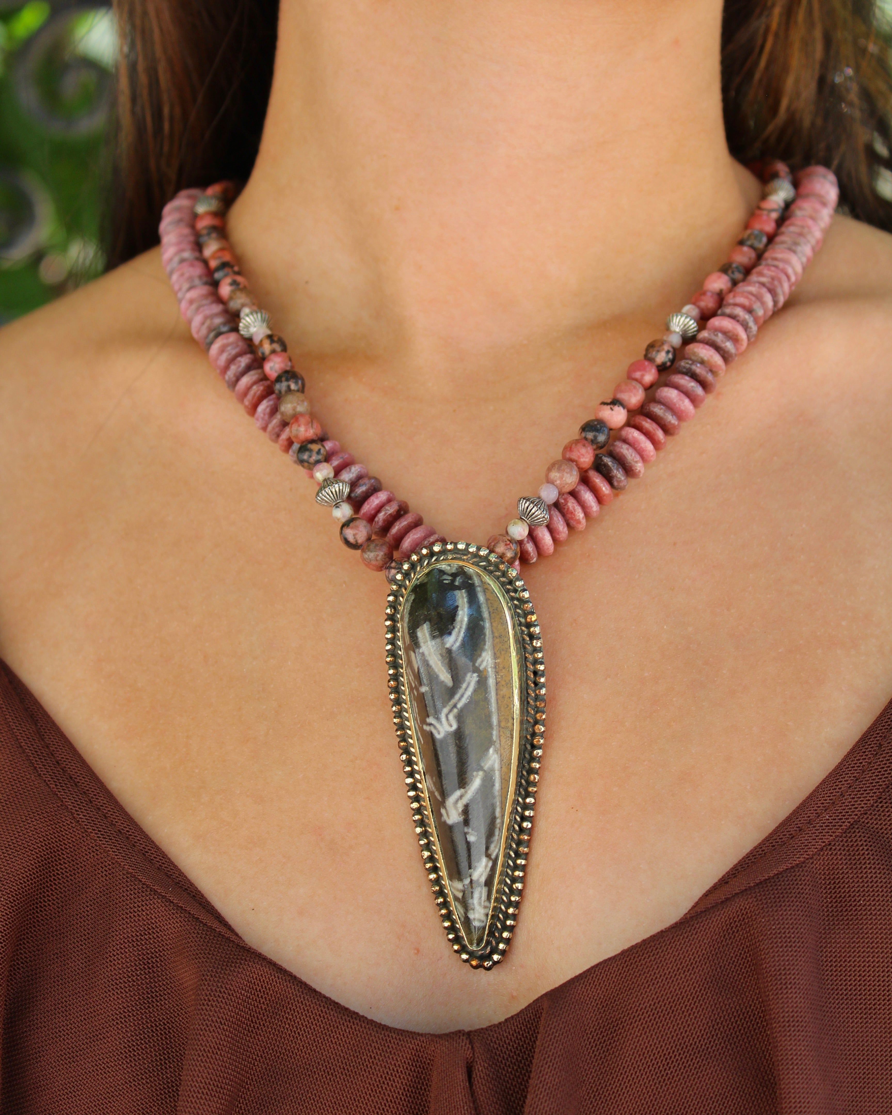 Fossil Rhodonite Pendant