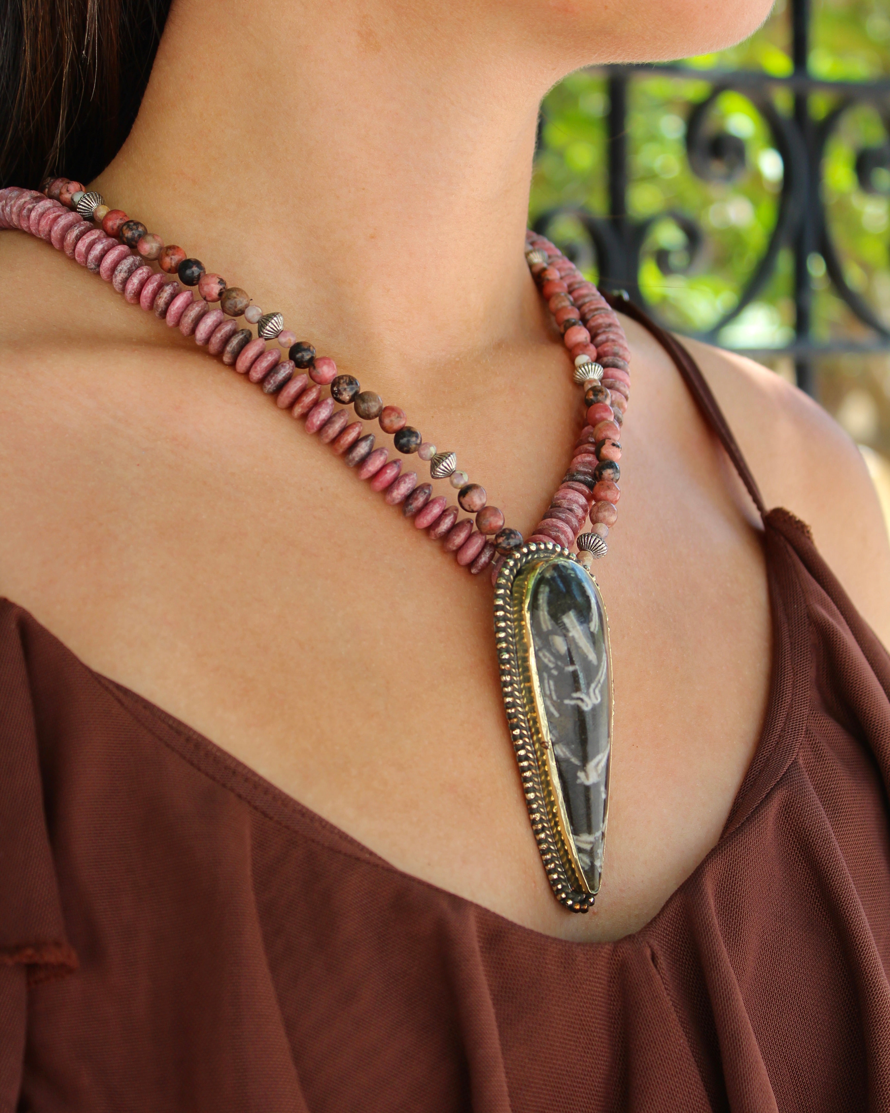 Fossil Rhodonite Pendant