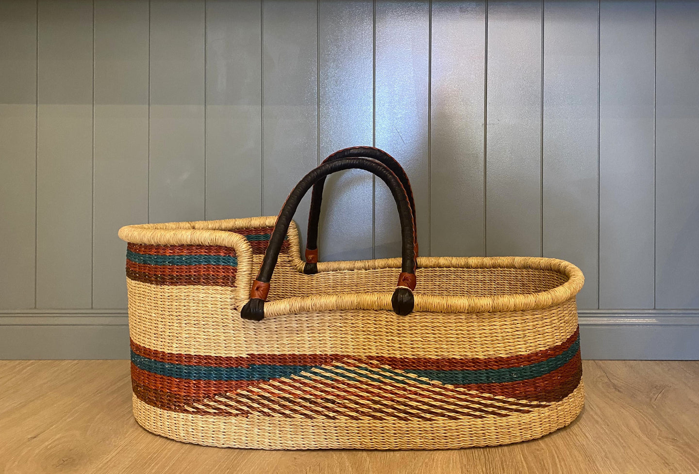 Baby Moses Basket - Blue/Brown