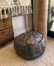 Load image into Gallery viewer, Moroccan Leather Pouffe - Grey Gold
