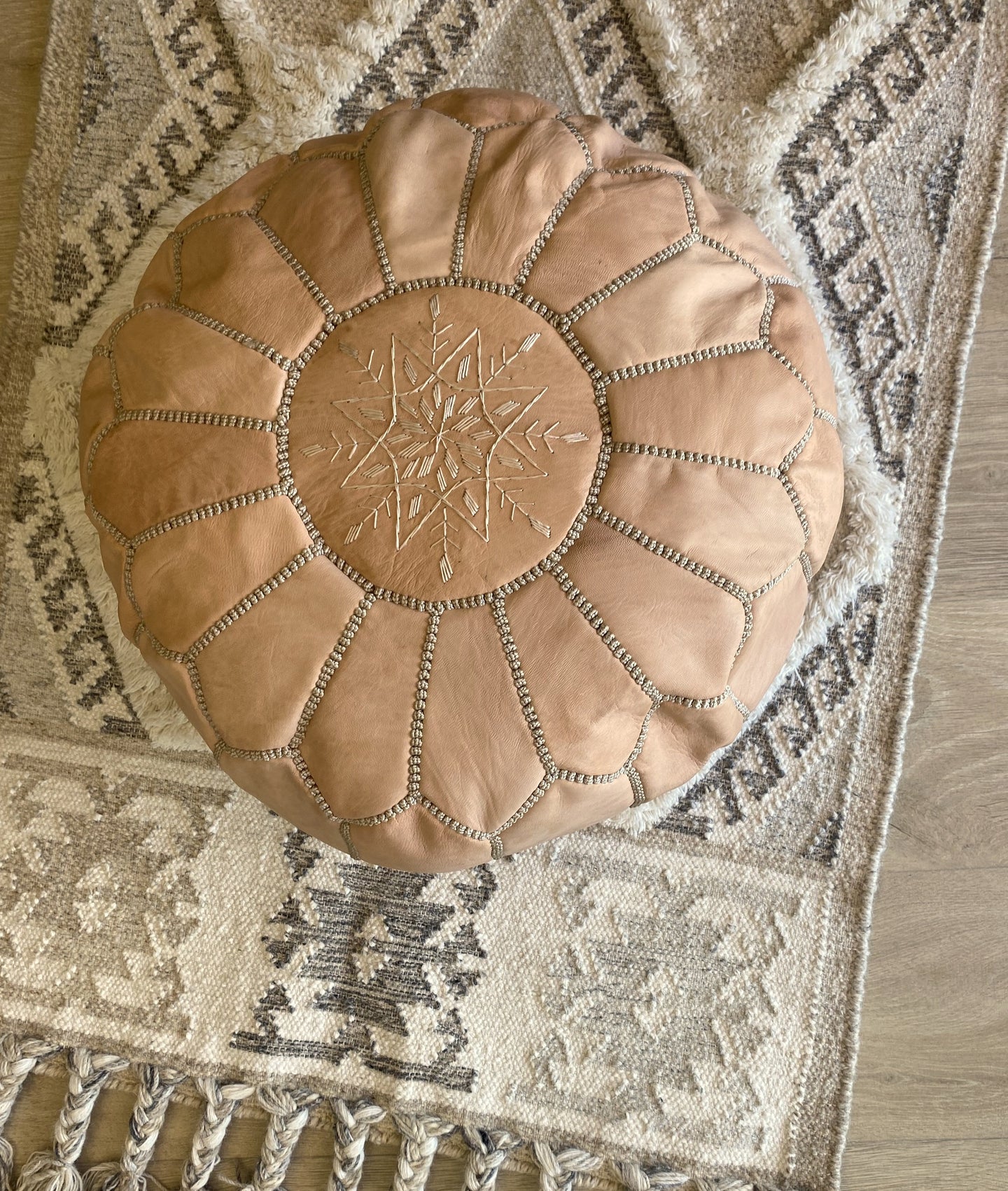 Moroccan Leather Pouffe - Baby Pink