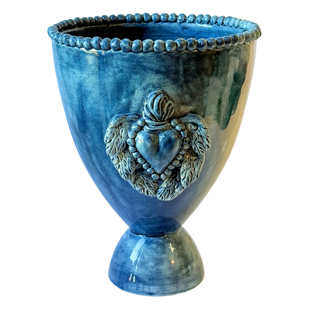 Cuore Ovoid Pedestal Vase (M) - Deep blue