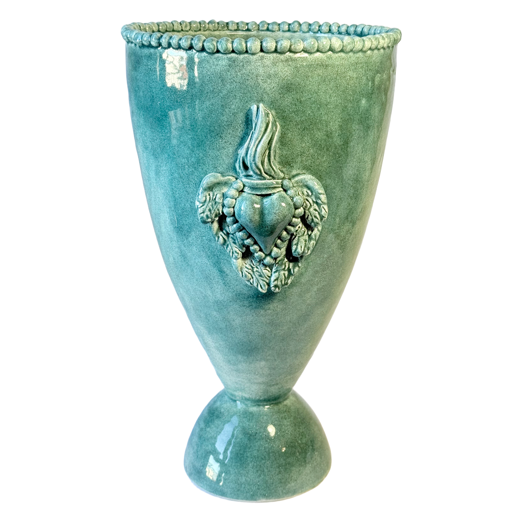 Cuore Ovoid Pedestal Vase (L) - Cyan