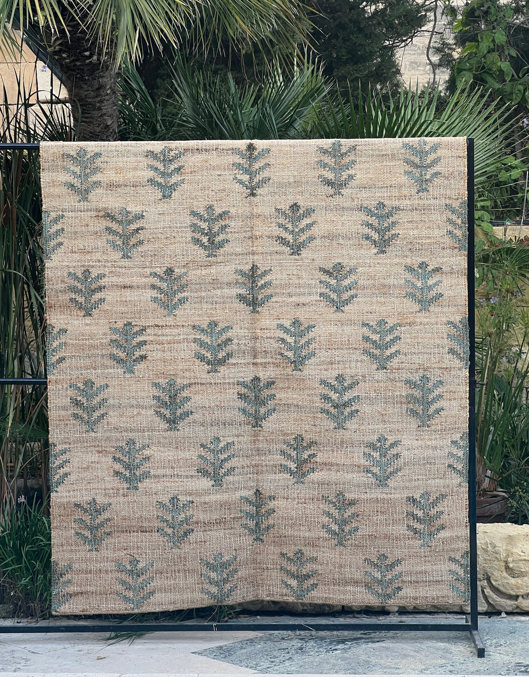 Jute Motif Rug - Natural / Green 150 x 240cm