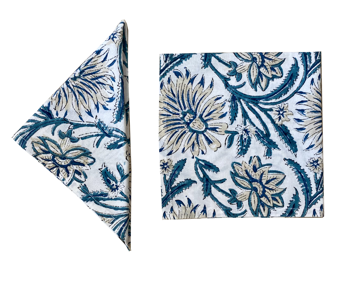 Blue Blockprint Napkins - Set of 6