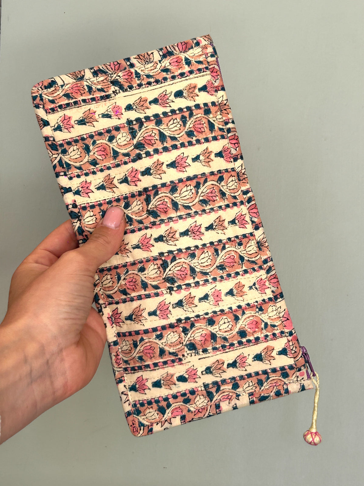 Blockprint Flat Pouch - Pink & Blue Floral