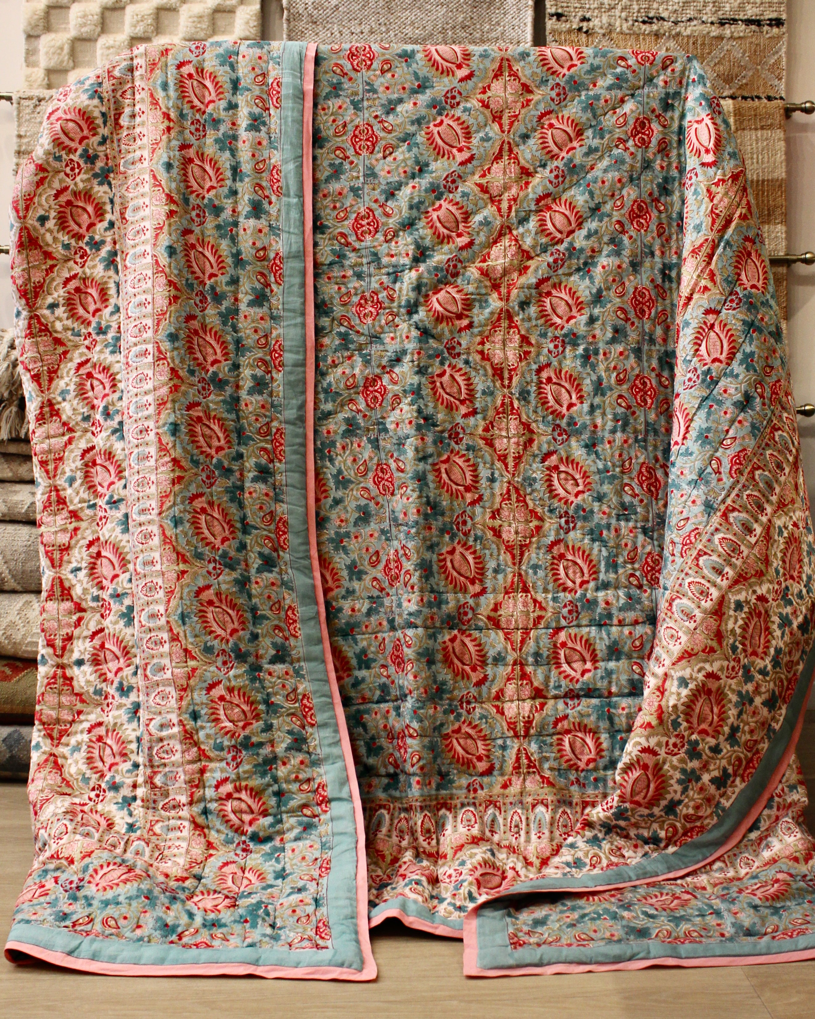 Teal & Rose Garden Quilt - King