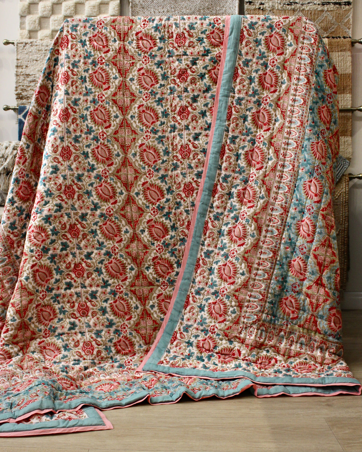 Teal & Rose Garden Quilt - King