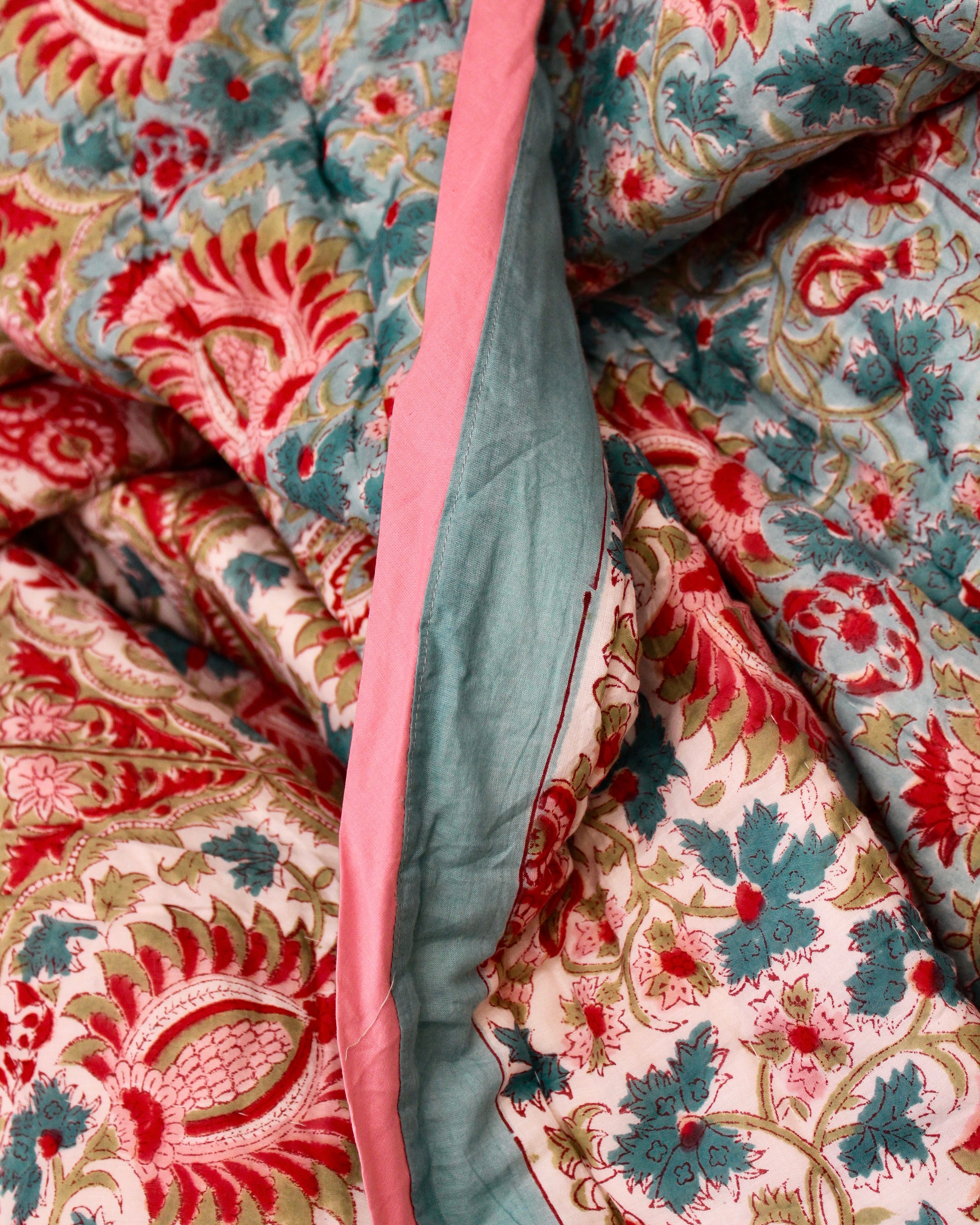 Teal & Rose Garden Baby Quilt