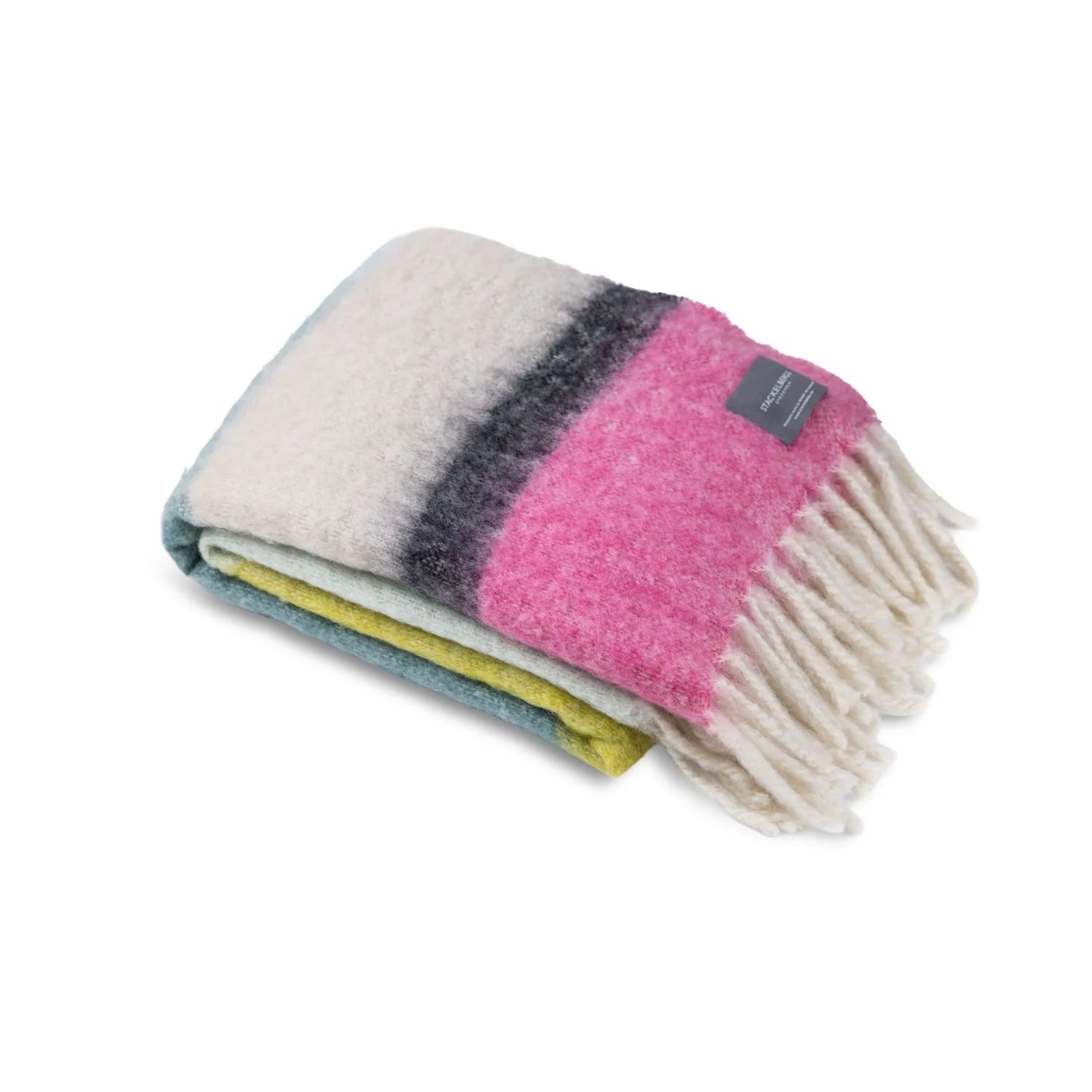 Mohair Blanket Stipe Mint, Yellow & Pink