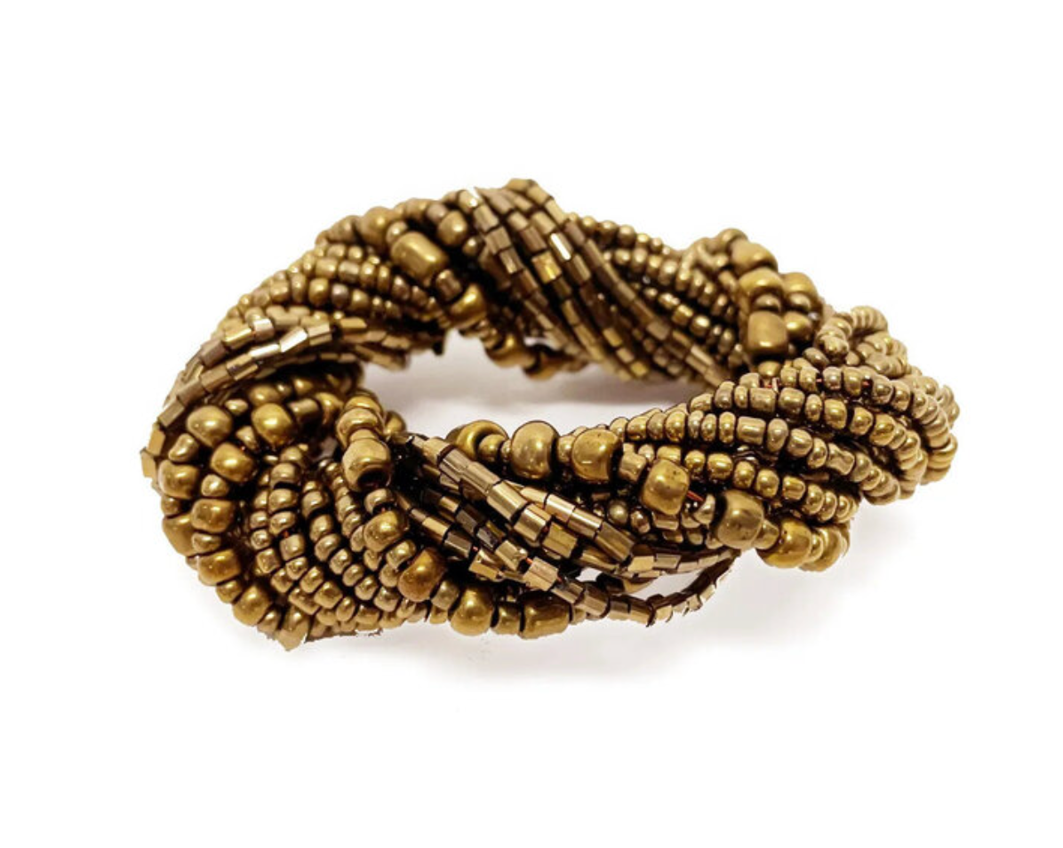 4 Beaded Napkin Rings - Gold