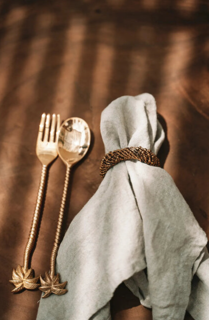 4 Beaded Napkin Rings - Gold