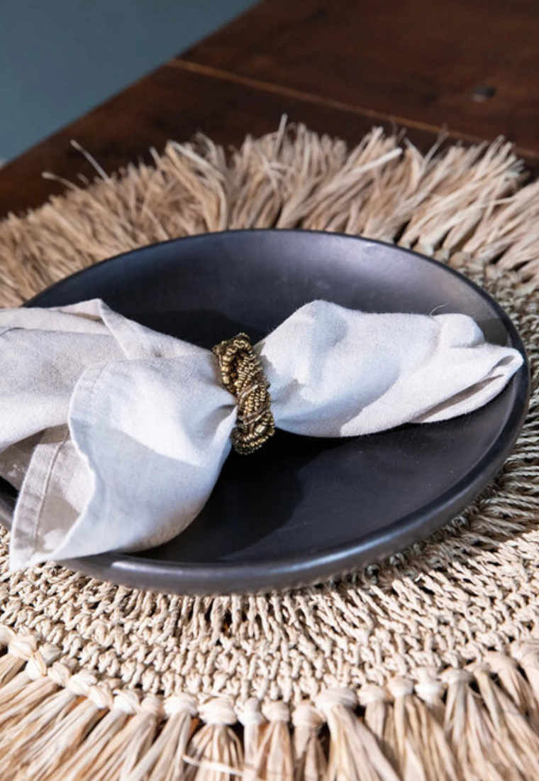 4 Beaded Napkin Rings - Gold