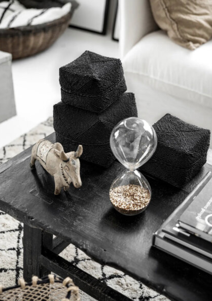 Black Beaded Basket - M