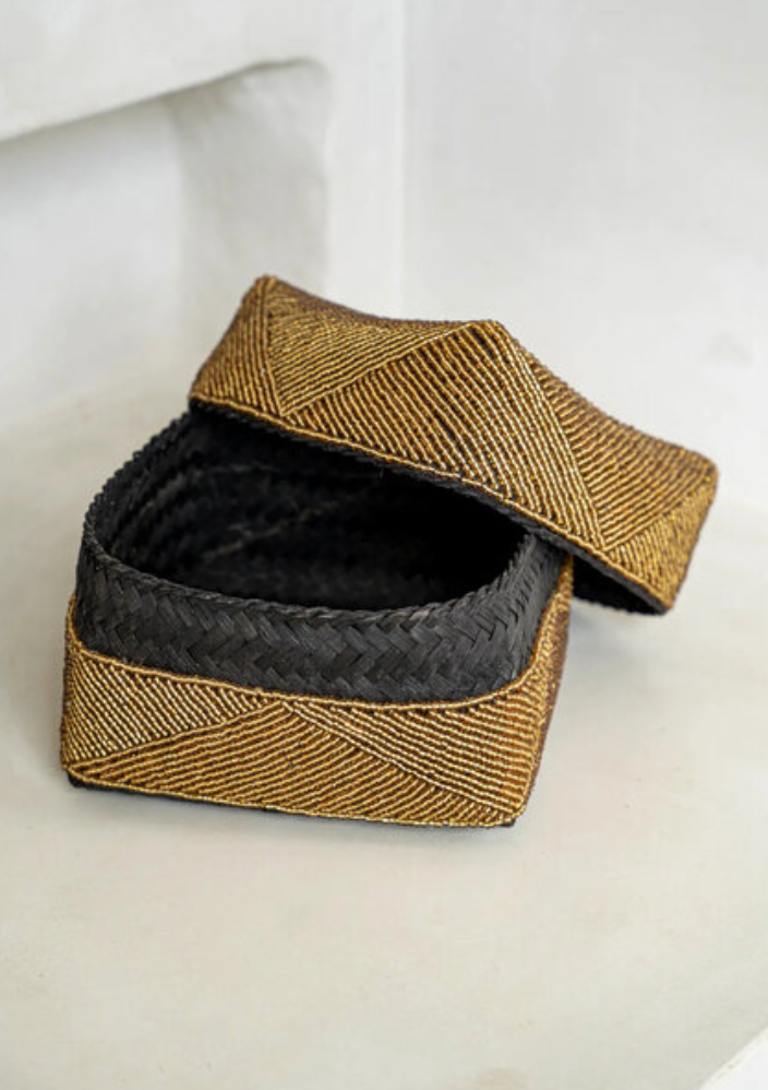 Gold Beaded Basket - M