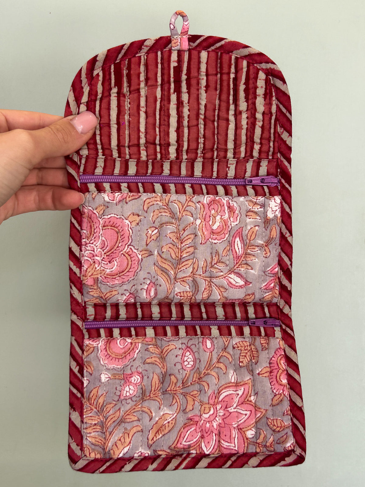 Blockprint Wallet - Pink & Grey Floral