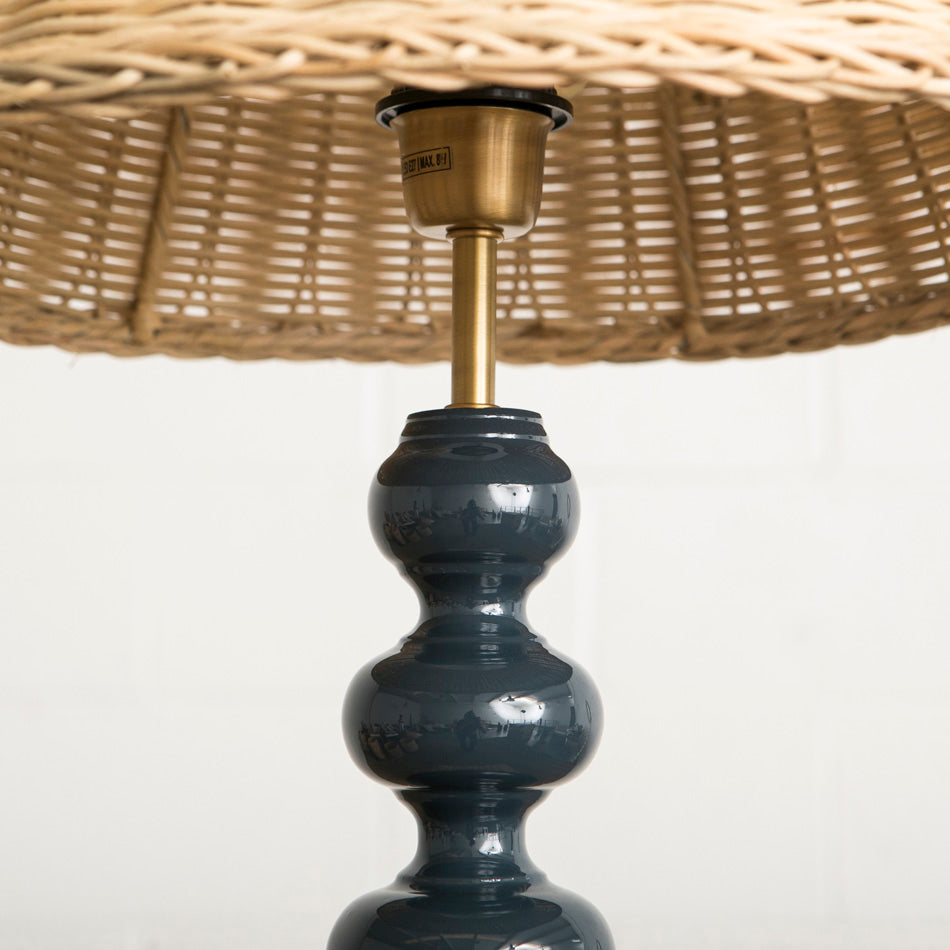 Wooden Bobbin Table Lamp - Indigo