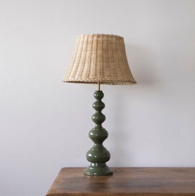 Wooden Bobbin Table Lamp - Green