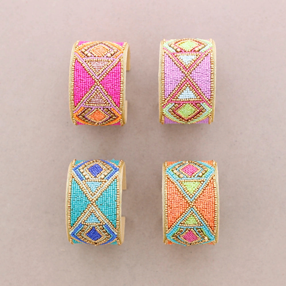 Beaded Cuff  Bracelet Lilac