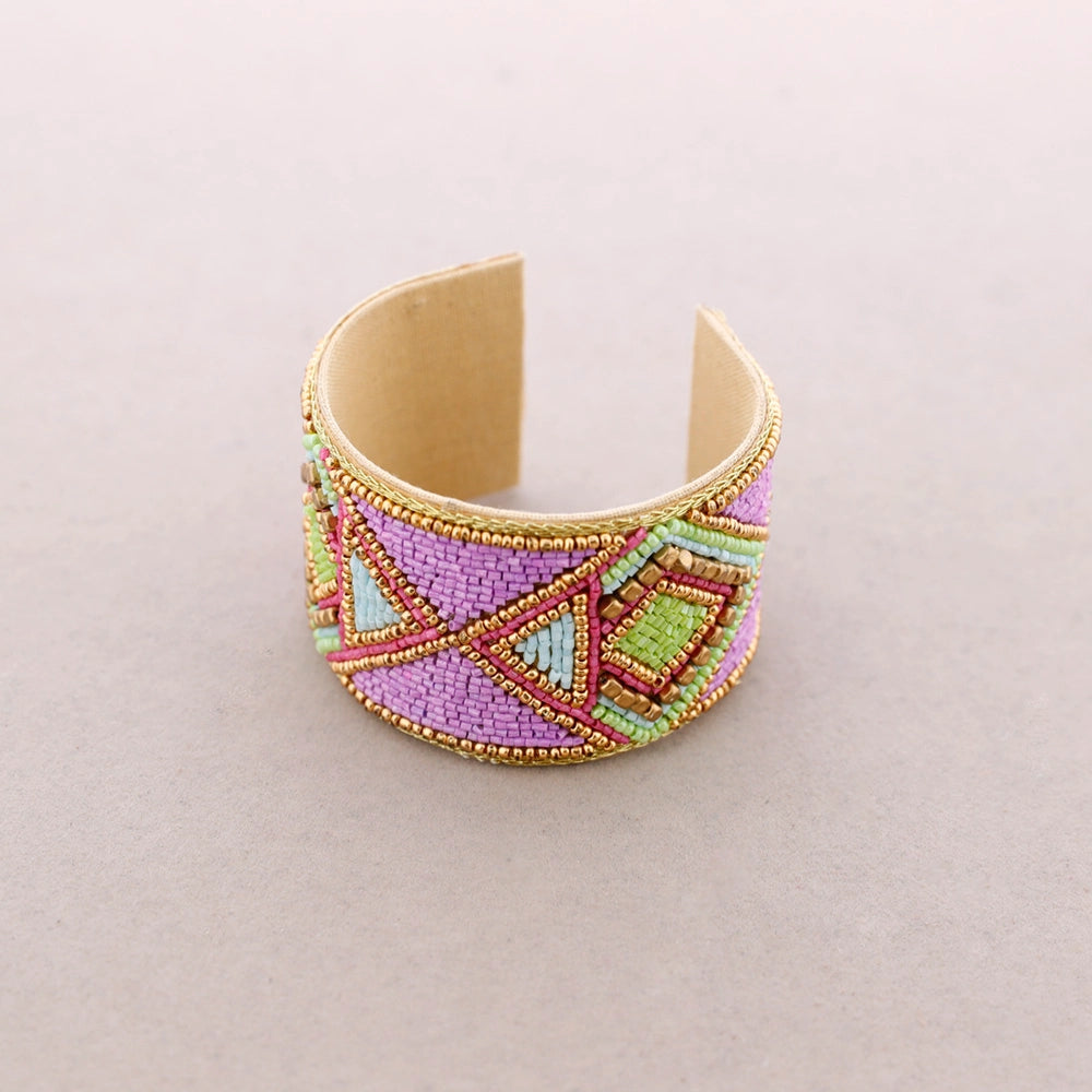 Beaded Cuff  Bracelet Lilac