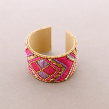 Load image into Gallery viewer, Beaded Cuff Bracelet Fuchsia
