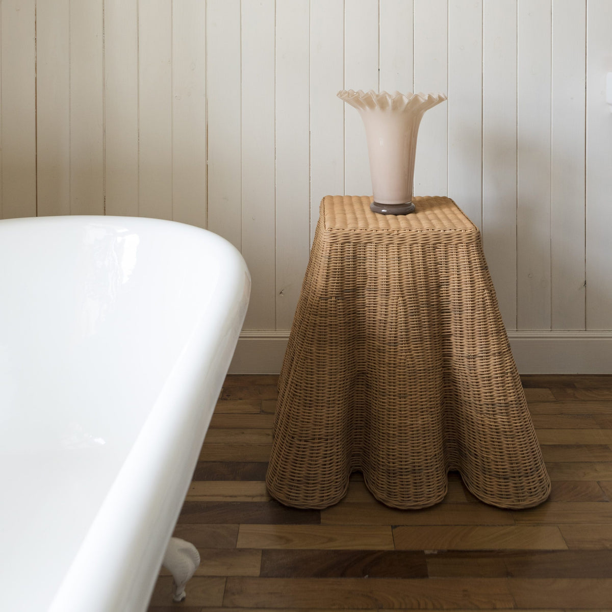 Pleated Rattan Side Table